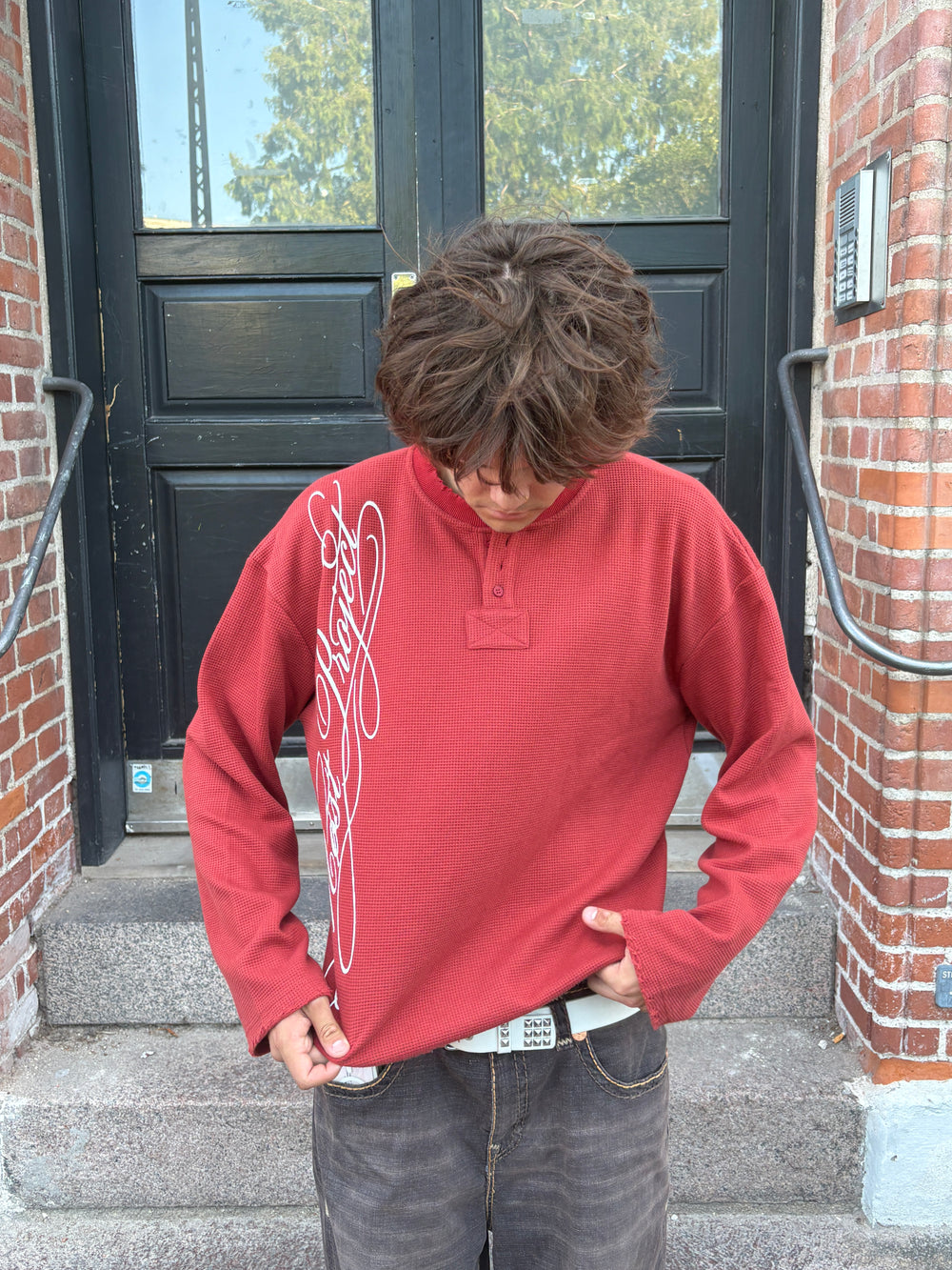 MØST PROJECT WAFFLE KNIT LONGSLEEVE / BORDEAUX RED